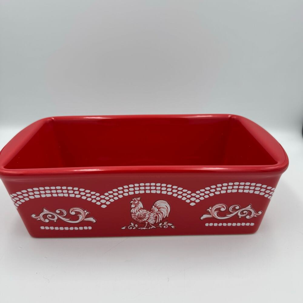 Temp-tations by Tara Doodle Doo Full Size Loaf Pan Cottage Country Rooster EUC